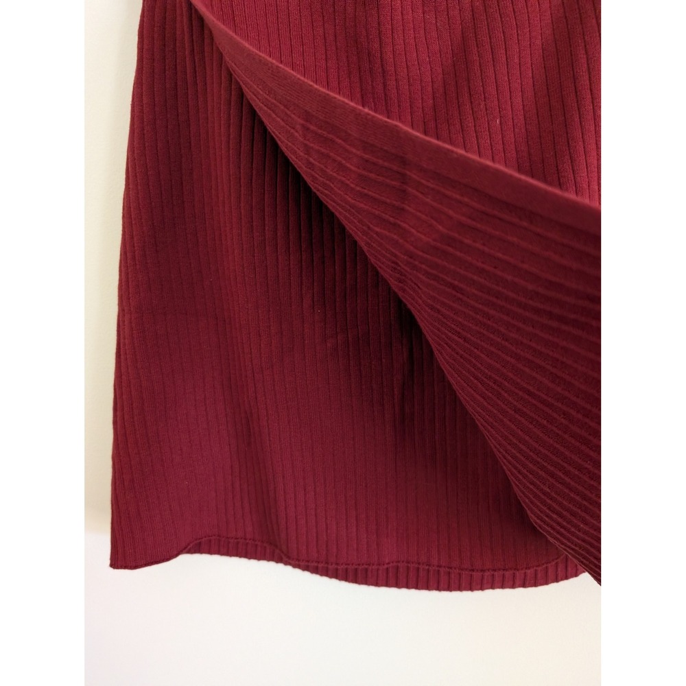 Free People Wine Red Ribbed Knit Wrap Mini Skirt large NWTs acadamia layering - Picture 3 of 7
